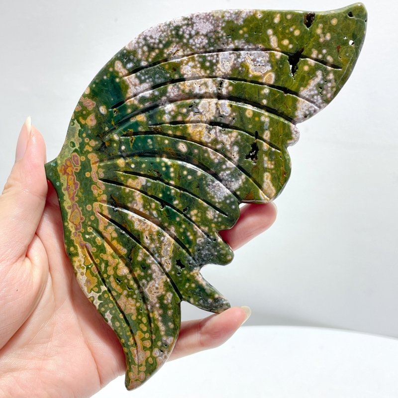 2 Pairs 8th Vein Ocean Jasper Butterfly Wing Carving With Stand - Wholesale Crystals