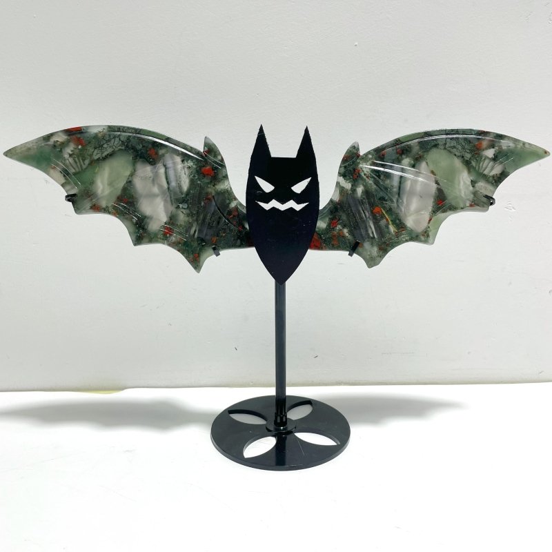 2 Pairs Africa Blood Stone Bat Wing Carving With Stand - Wholesale Crystals