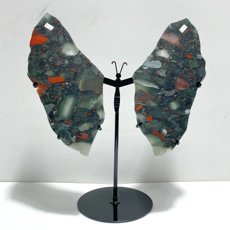 2 Pairs Africa Blood Stone Butterfly Wing Carving With Stand - Wholesale Crystals