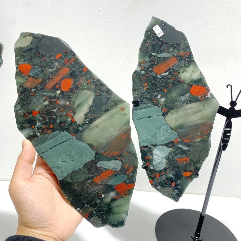 2 Pairs Africa Blood Stone Butterfly Wing Carving With Stand - Wholesale Crystals