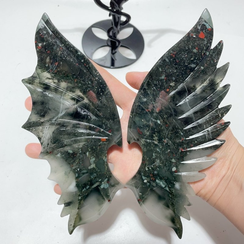 2 Pairs Africa Blood Stone Demon And Angel Wing Carving With Stand -Wholesale Crystals