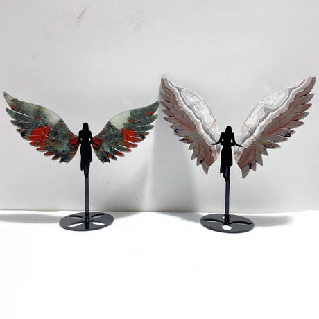 2 Pairs Angel Wing Carving With Stand Africa Blood Stone Morocco Agate - Wholesale Crystals