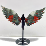 2 Pairs Angel Wing Carving With Stand Africa Blood Stone Morocco Agate - Wholesale Crystals