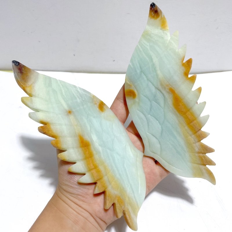 2 Pairs Angel Wing Carving With Stand Pink Opal Caribbean Calcite - Wholesale Crystals