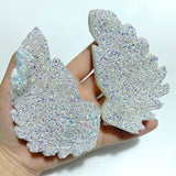 2 Pairs Beautiful Aura Quartz Cluster Angel Wing Carving With Stand - Wholesale Crystals