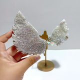 2 Pairs Beautiful Aura Quartz Cluster Angel Wing Carving With Stand - Wholesale Crystals