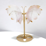 2 Pairs Beautiful Pink Flower Agate Butterfly Wing Carving With Stand - Wholesale Crystals