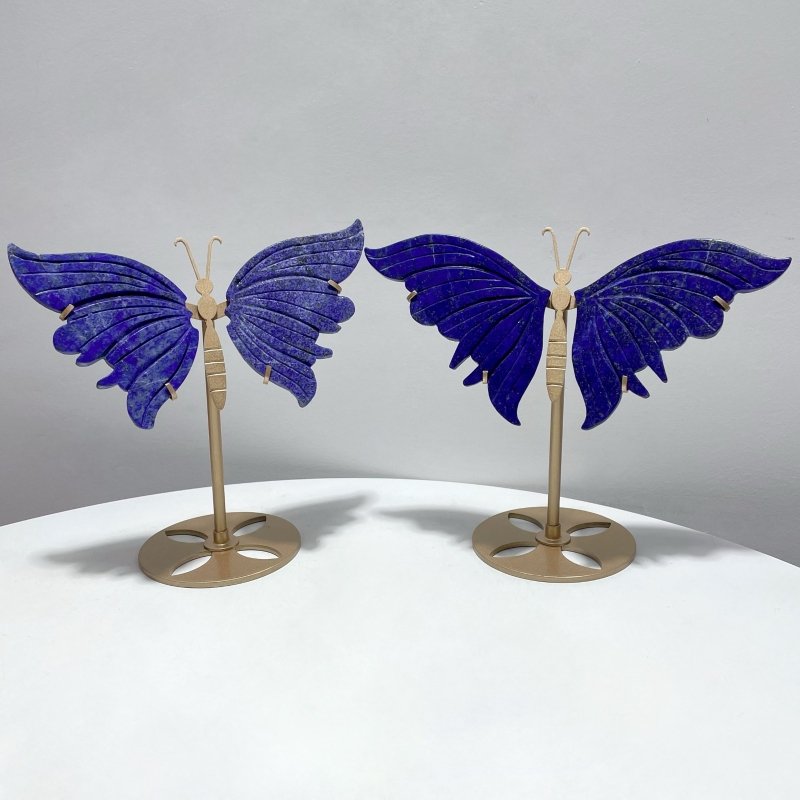 2 Pairs Delicate Lapis Lazuli Butterfly Wing Carving With Stand - Wholesale Crystals