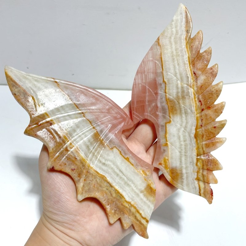2 Pairs Demon And Angel Wing Carving With Stand Africa Blood Stone Pink Afghanistan Jade - Wholesale Crystals