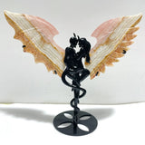 2 Pairs Demon And Angel Wing Carving With Stand Africa Blood Stone Pink Afghanistan Jade - Wholesale Crystals