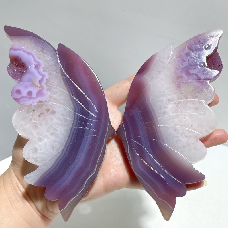 2 Pairs Dyed Geode Agate Butterfly Carving With Stand - Wholesale Crystals