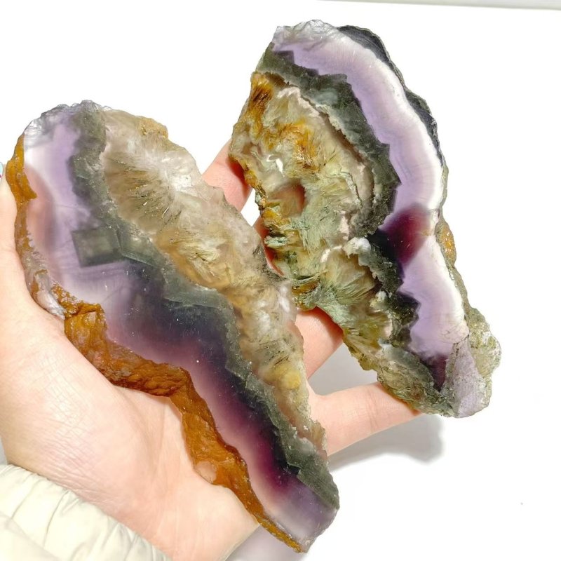 2 Pairs Fluorite Mixed Pyrite Butterfly Wing With Stand 1 - Wholesale Crystals