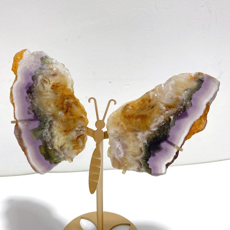 2 Pairs Fluorite Mixed Pyrite Butterfly Wing With Stand 2 - Wholesale Crystals