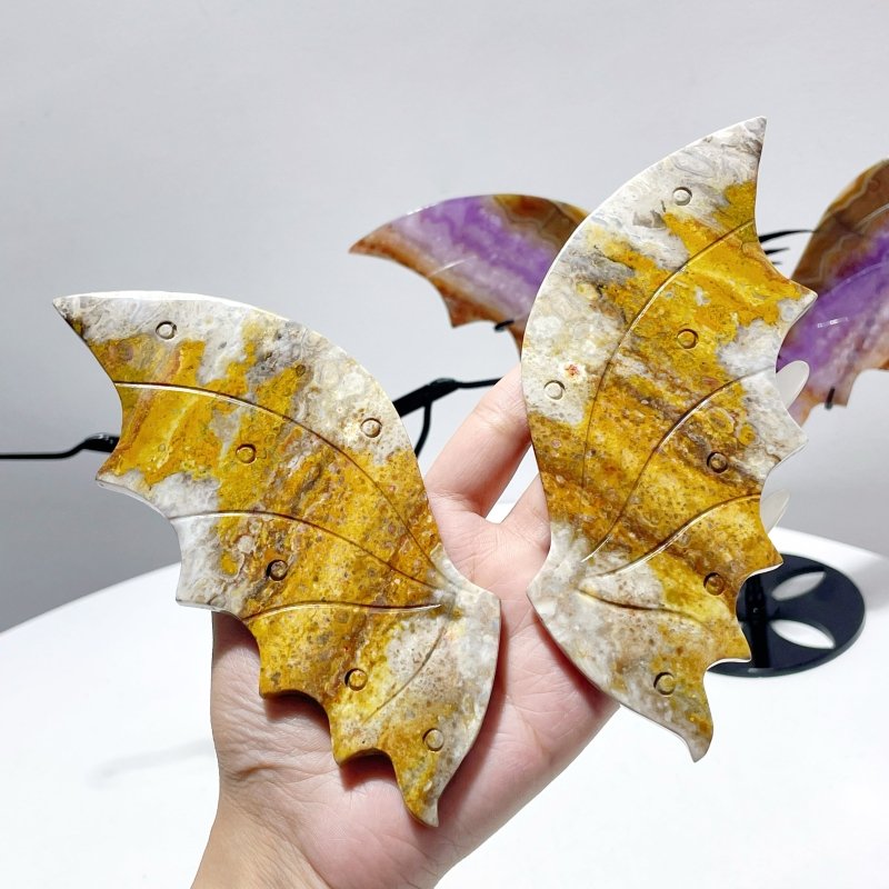 2 Pairs Flying Dragon Wing With Stand Amethyst Mixed Stripe Agate Crazy agate - Wholesale Crystals