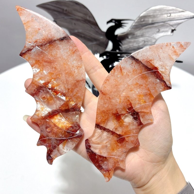 2 Pairs Flying Dragon Wing With Stand Fire Quartz Silver Obsidian - Wholesale Crystals