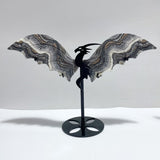 2 Pairs Flying Dragon Wing With Stand Grey Calcite Green Jade - Wholesale Crystals