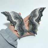 2 Pairs Flying Dragon Wing With Stand Grey Calcite Green Jade - Wholesale Crystals