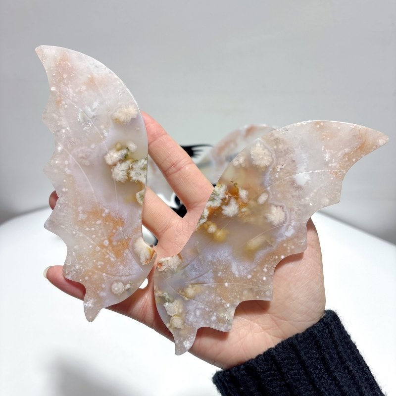 2 Pairs Flying Dragon Wing With Stand Sakura Flower Agate - Wholesale Crystals