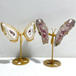 2 Pairs Geode Druzy Pink Amethyst Slab Butterfly Wing Carving With Stand #4 -Wholesale Crystals