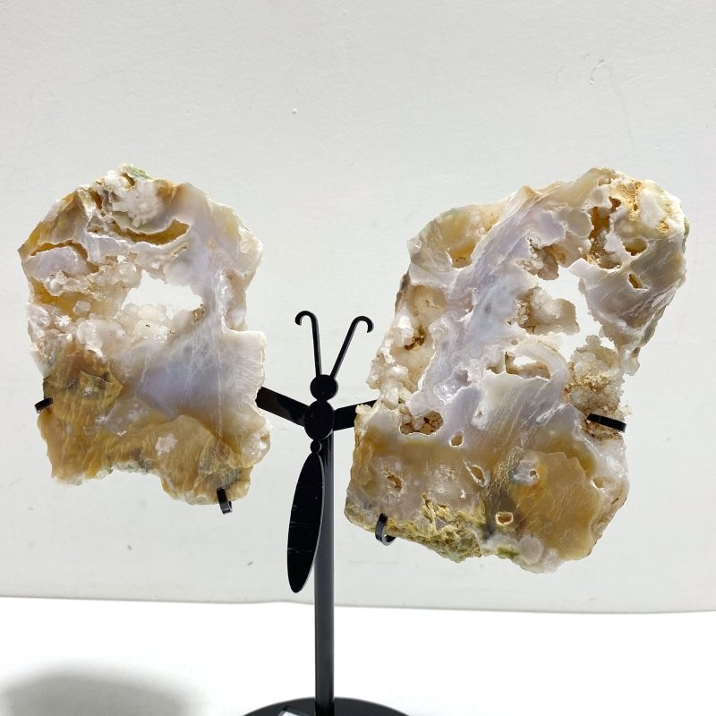 2 Pairs Geode Druzy Sakura Flower Agate Butterfly Wing With Stand - Wholesale Crystals