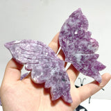 2 Pairs Lepidolite Butterfly Wing Carving With Stand - Wholesale Crystals