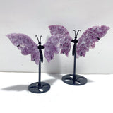 2 Pairs Lepidolite Butterfly Wing Carving With Stand - Wholesale Crystals