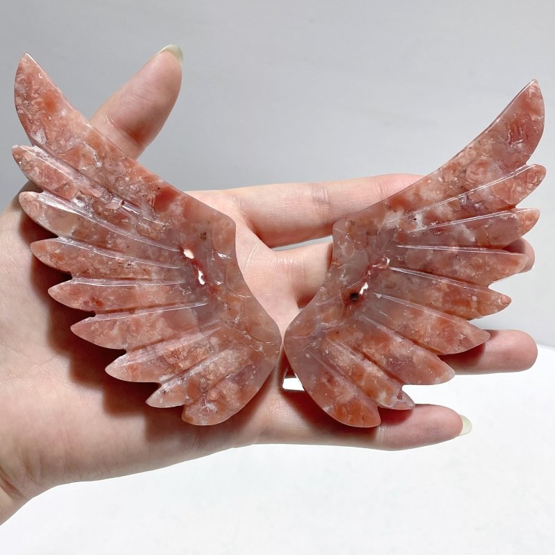 2 Pairs Pink Agate Pegasus Wing Crystal Carving With Stand - Wholesale Crystals