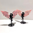 2 Pairs Pink Opal Demon Angel Wing Carving With Stand - Wholesale Crystals