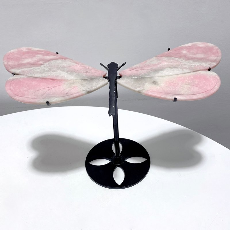 2 Pairs Pink Opal Dragonfly Wing Carving With Stand - Wholesale Crystals