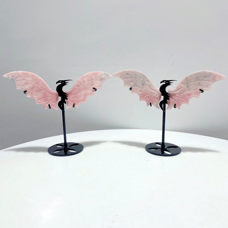 2 Pairs Pink Opal Flying Dragon Wing With Stand - Wholesale Crystals