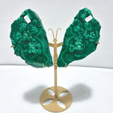 2 Pairs Polished Malachite Raw Slab Butterfly Wing With Stand (#3) - Wholesale Crystals