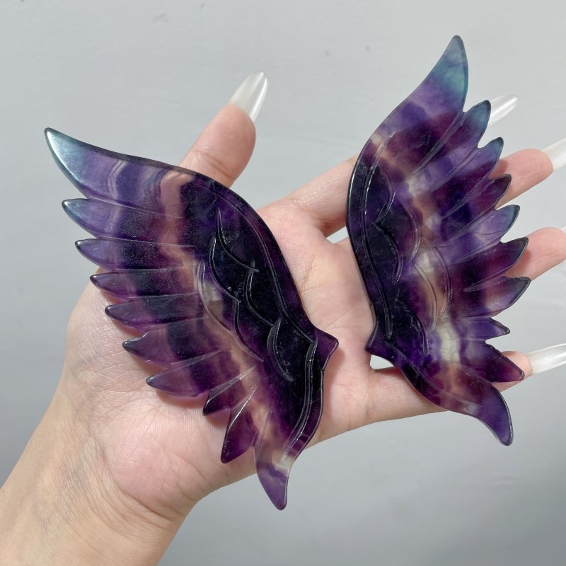 2 Pairs Rainbow Symmetry Fluorite Angel Wing With Stand - Wholesale Crystals