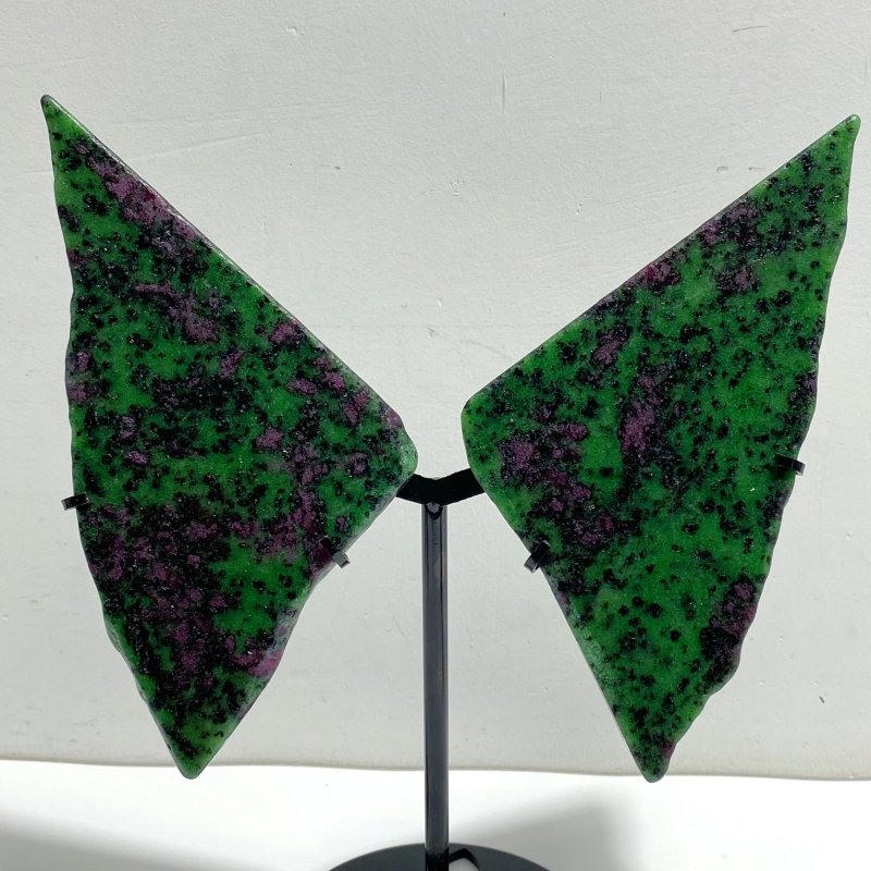 2 Pairs Ruby Zoisite Slab Wing With Stand - Wholesale Crystals