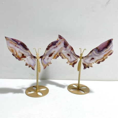 2 Pairs Sakura Flower Agate Butterfly Wing Carving With Stand - Wholesale Crystals