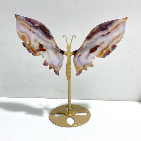 2 Pairs Sakura Flower Agate Butterfly Wing Carving With Stand - Wholesale Crystals