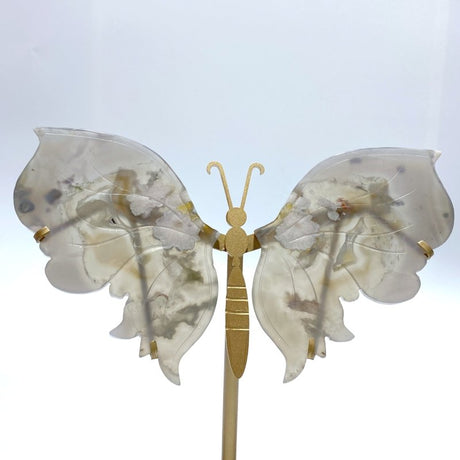 2 Pairs Sakura Flower Agate Butterfly Wing Carving With Stand - Wholesale Crystals