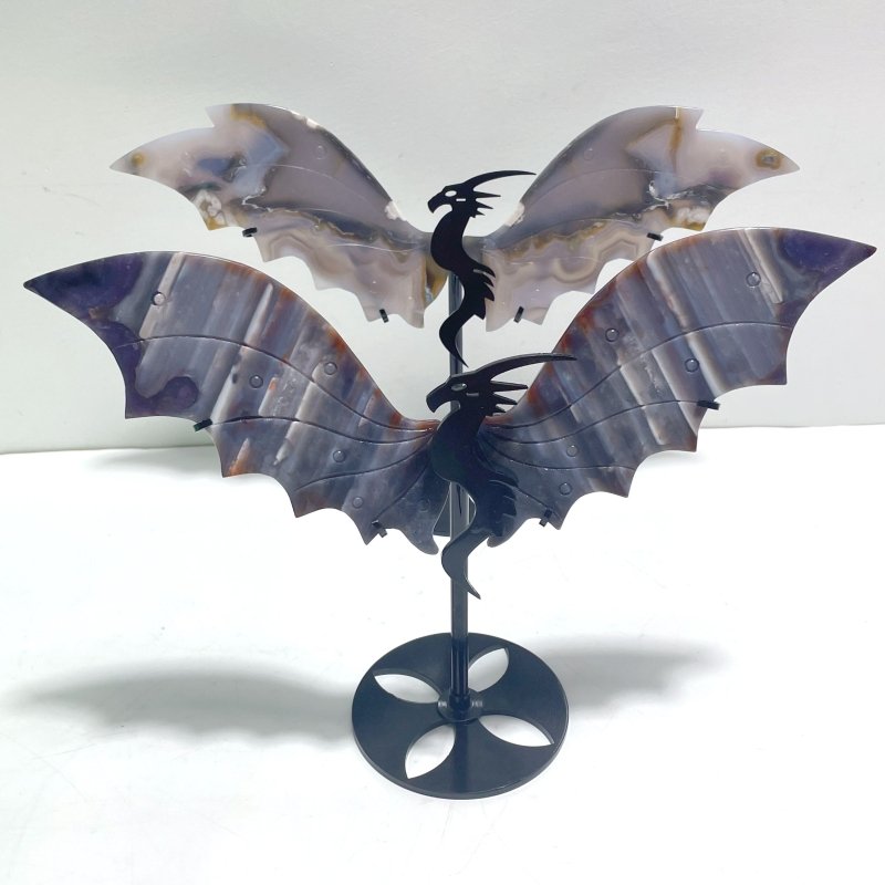2 Pairs Stripe Agate Flying Dragon Wing With Stand - Wholesale Crystals