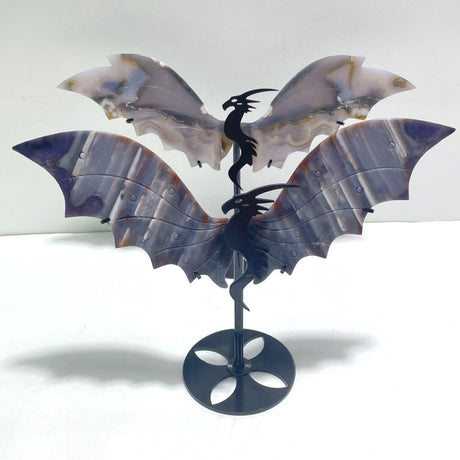 2 Pairs Stripe Agate Flying Dragon Wing With Stand - Wholesale Crystals