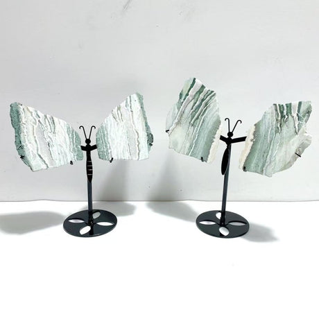 2 Pairs Stripe Moss Agate Slab Butterfly Wing With Stand - Wholesale Crystals
