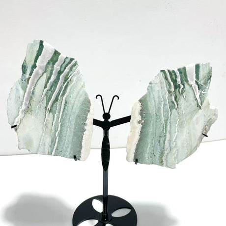2 Pairs Stripe Moss Agate Slab Butterfly Wing With Stand - Wholesale Crystals