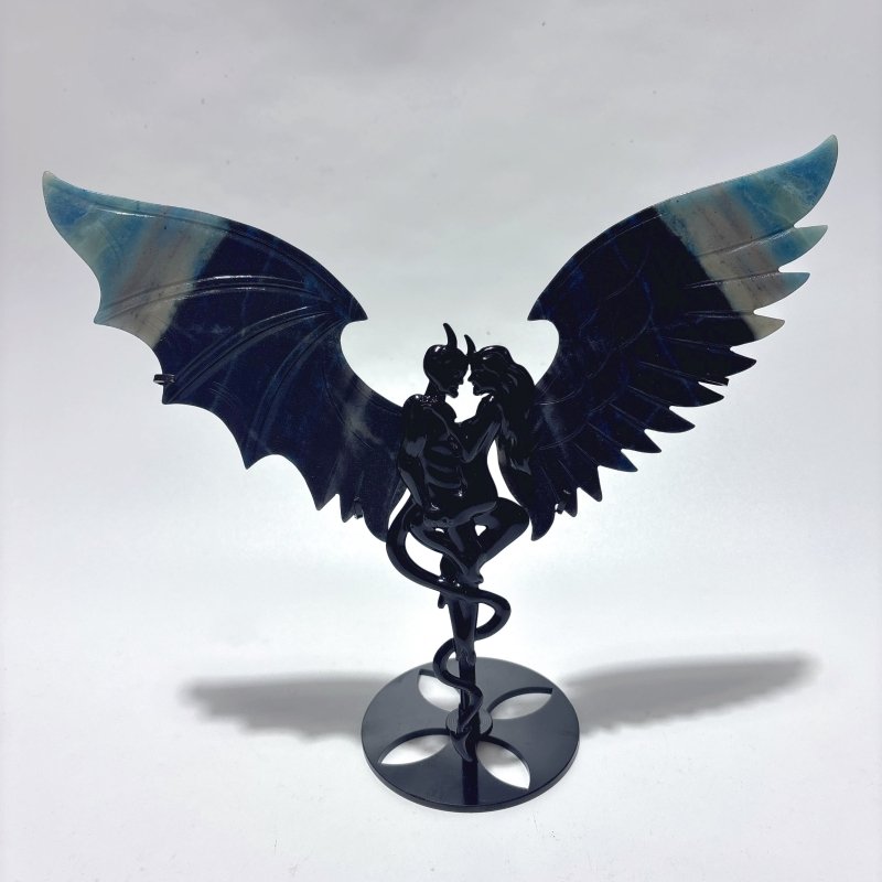 2 Pairs Trolleite Demon And Angel Wing Carving With Stand -Wholesale Crystals