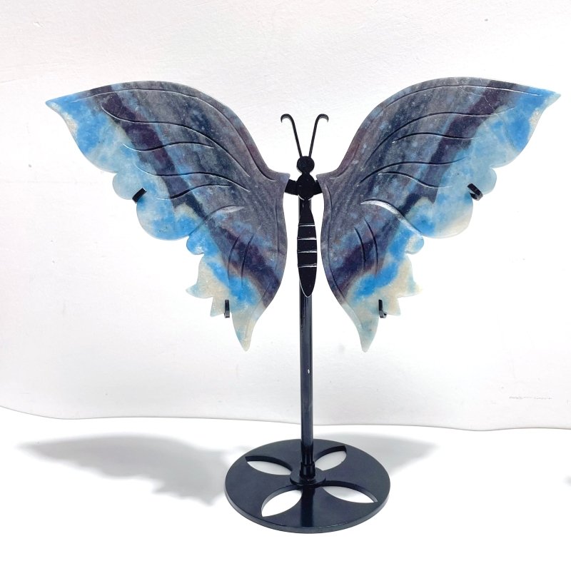 2 Pairs Trolleite Stone Butterfly Wing Carving With Stand - Wholesale Crystals