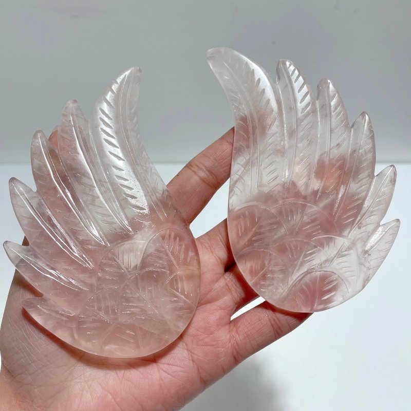 2 Pairs Unique Rose Quartz Angel Wing Carving With Stand - Wholesale Crystals