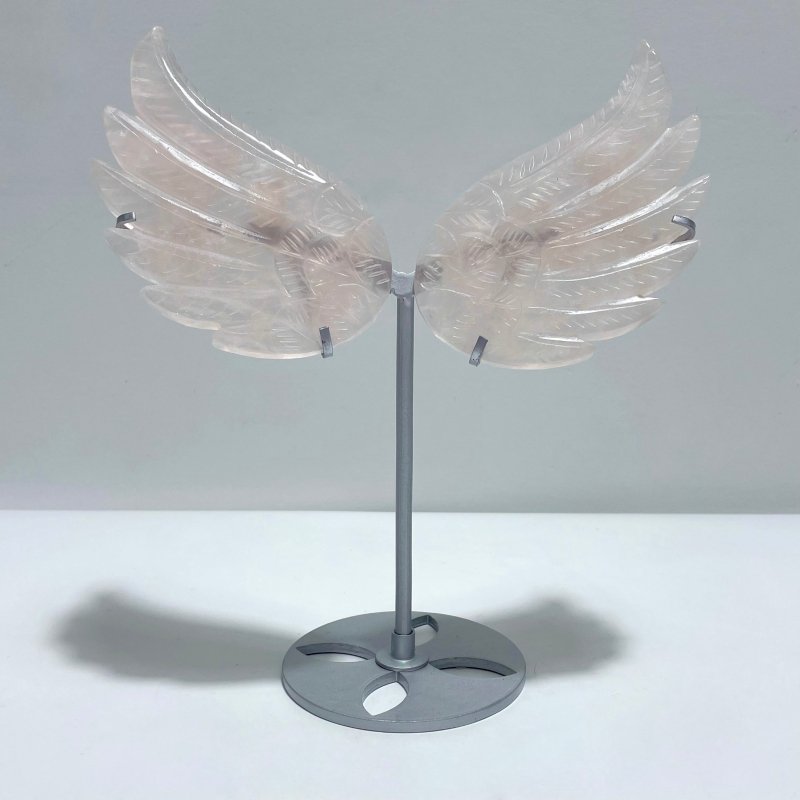 2 Pairs Unique Rose Quartz Angel Wing Carving With Stand - Wholesale Crystals