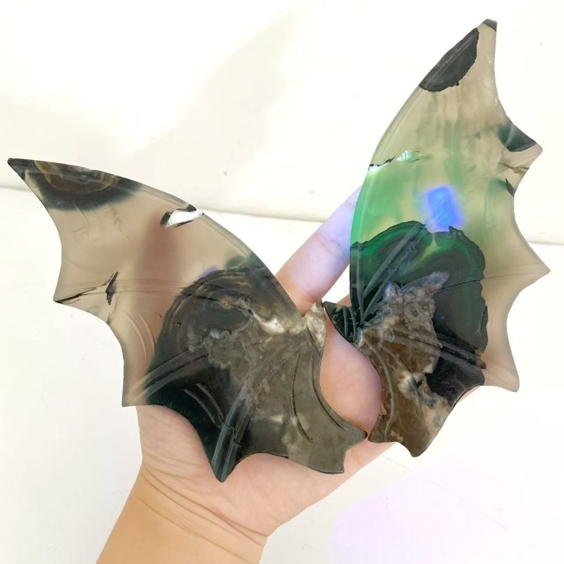 2 Pairs Volcano Agate Bat Wing With Stand (UV - Reactive) - Wholesale Crystals