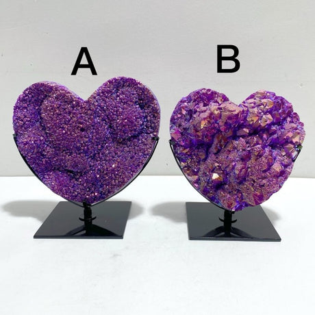 2 Pieces Aura Purple Quartz Cluster Heart With Stand 9 - Wholesale Crystals