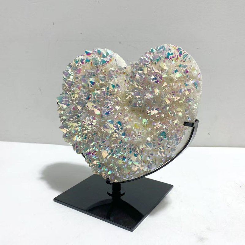2 Pieces Aura Quartz Cluster Heart With Stand 10 - Wholesale Crystals