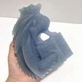 2 Pieces Beautiful Blue Angelite Flying Dragon Castle Carving - Wholesale Crystals