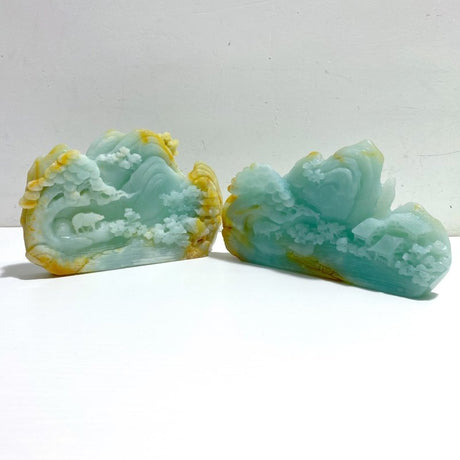 2 Pieces Beautiful Caribbean Calcite Landscape Pavilion Carving 8 - Wholesale Crystals