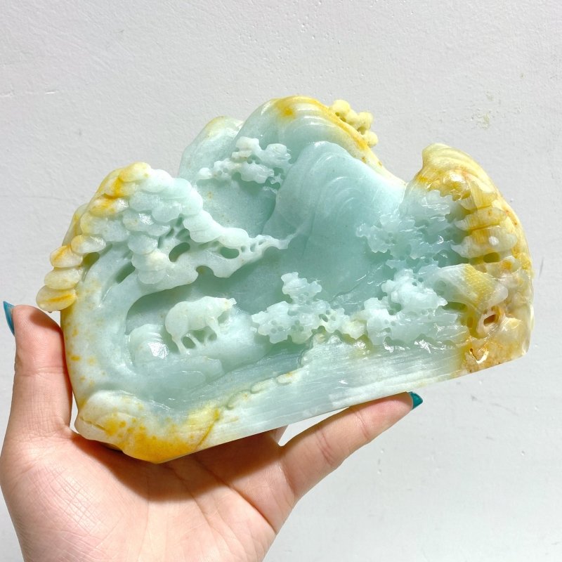 2 Pieces Beautiful Caribbean Calcite Landscape Pavilion Carving 8 - Wholesale Crystals